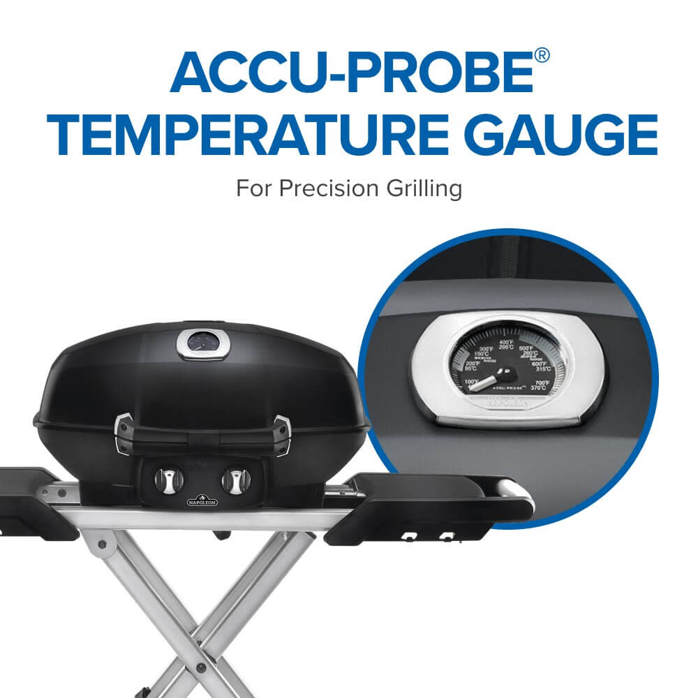 TravelQ™ PRO285X Portable Propane Gas Grill with Scissor Cart, Black