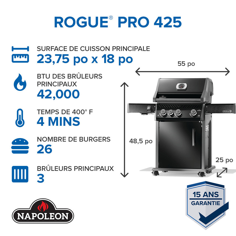 Rogue® PRO 425 Natural Gas Grill with Infrared Side Burner, Black
