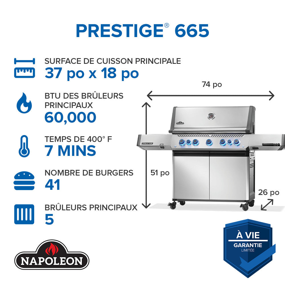 Prestige® 665 Natural Gas Grill with Infrared Side and Rear Burner, Stainless Steel