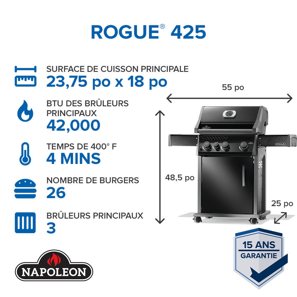 Rogue® 425 Natural Gas Grill with Range Side Burner, Black