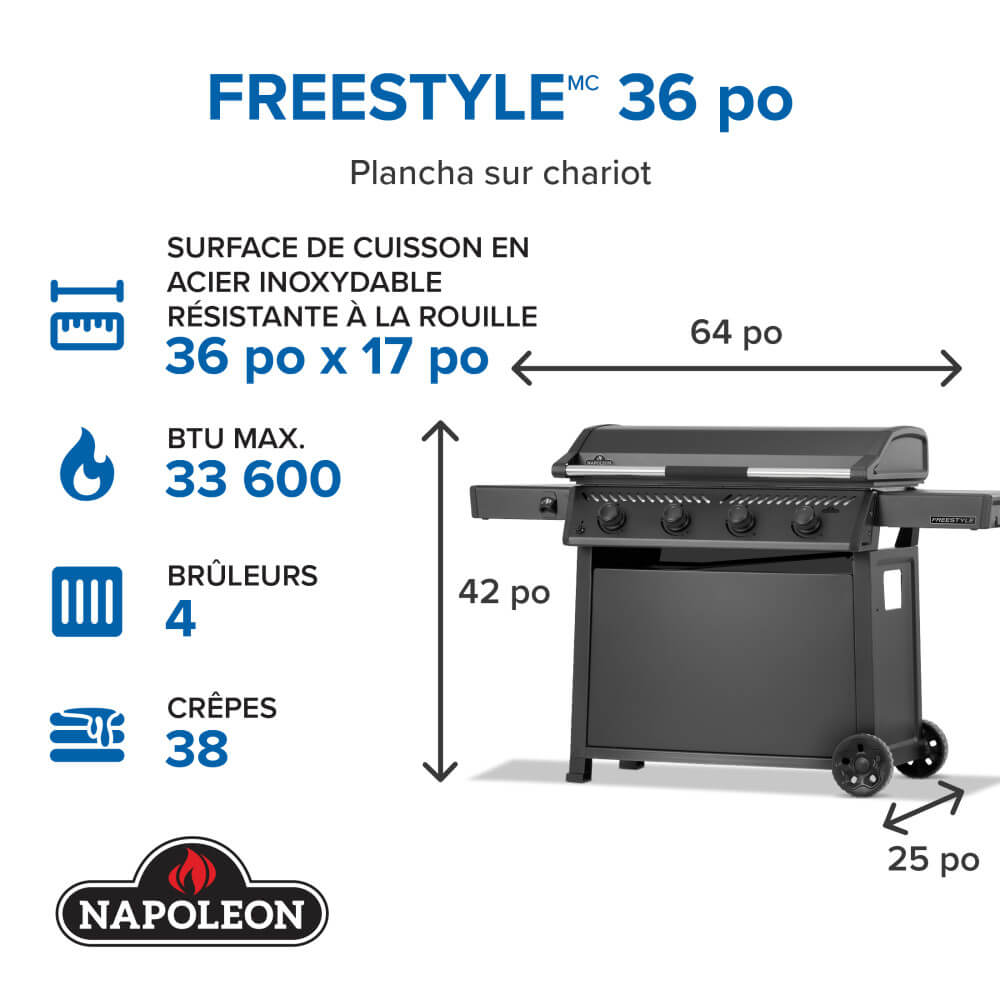 Freestyle™ 36 Inch Griddle, Rust-Resistant Stainless Steel Cooktop, Propane