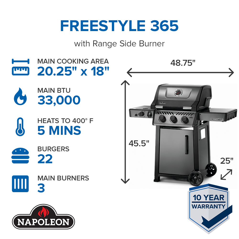 Freestyle™ 365 Propane Gas Grill with Range Side Burner, Graphite Grey