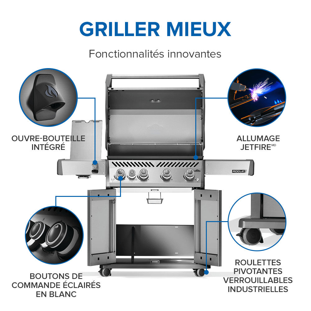 Rogue® PRO 525 Propane Gas Grill with Infrared Side Burner, Stainless Steel