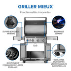 Rogue® PRO 525 Propane Gas Grill with Infrared Side Burner, Stainless Steel