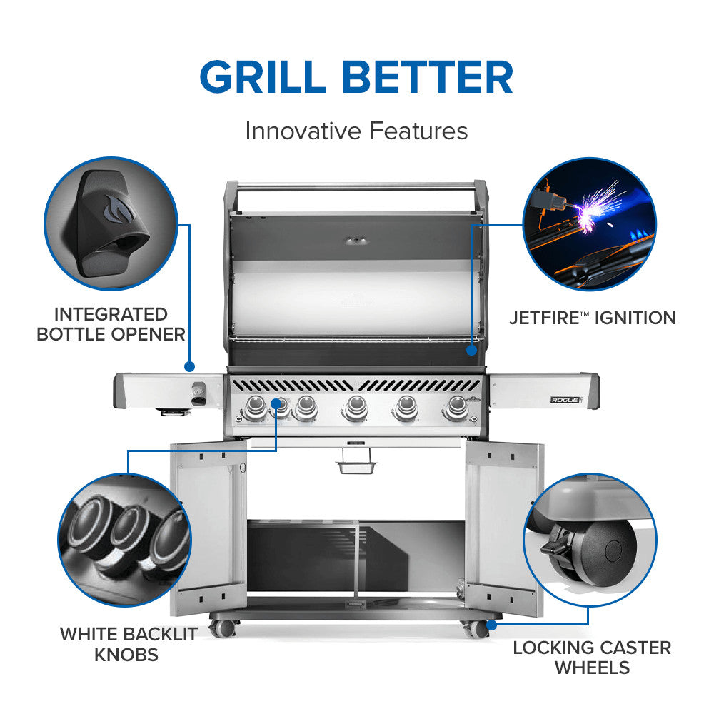 Rogue® PRO 625 Propane Gas Grill with Infrared Side Burner, Stainless Steel