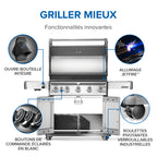 Rogue® PRO 625 Propane Gas Grill with Infrared Side Burner, Stainless Steel