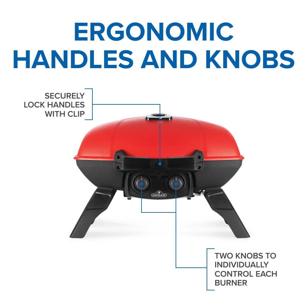 TravelQ™ 285 Portable Propane Gas Grill with Griddle, Red