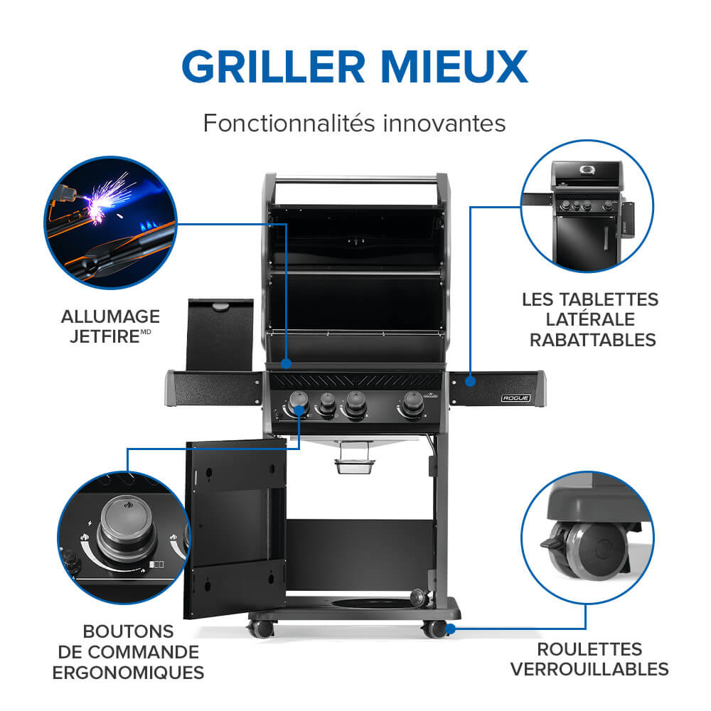 Rogue® 425 Natural Gas Grill with Range Side Burner, Black