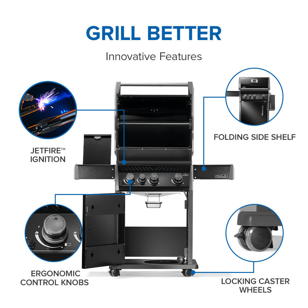 Rogue® 425 Natural Gas Grill with Range Side Burner, Black