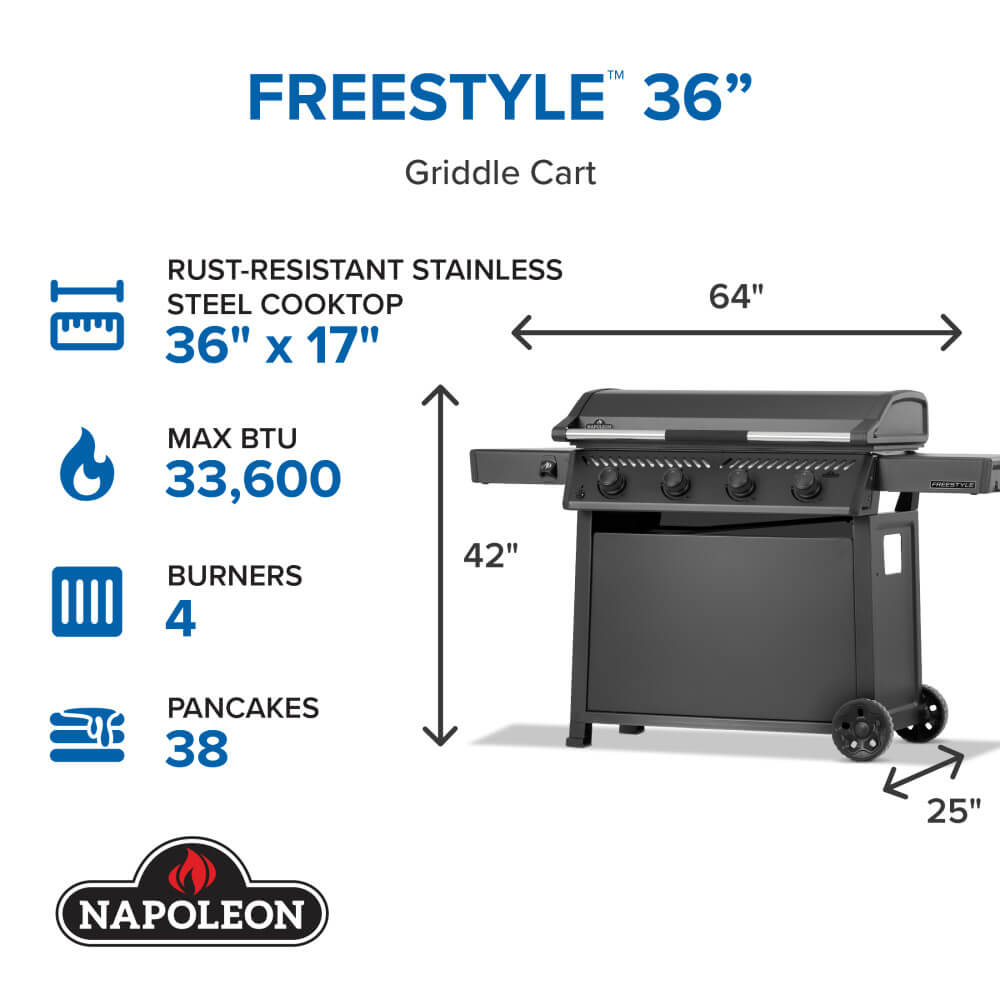Freestyle™ 36 Inch Griddle, Rust-Resistant Stainless Steel Cooktop, Propane