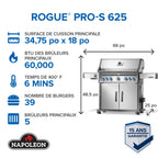 Rogue® PRO-S 625 Natural Gas Grill with Infrared Side and Rear Burners, Stainless Steel