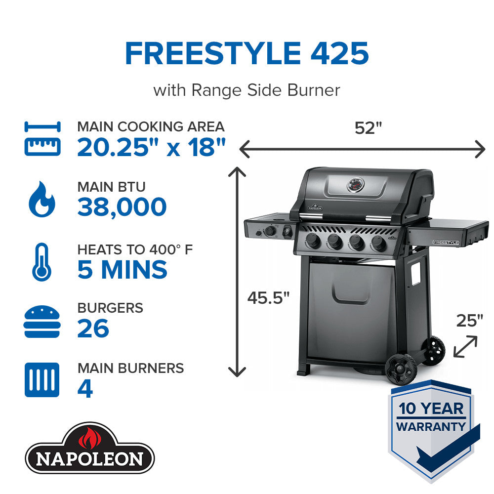Freestyle™ 425 Propane Gas Grill with Range Side Burner, Graphite Grey