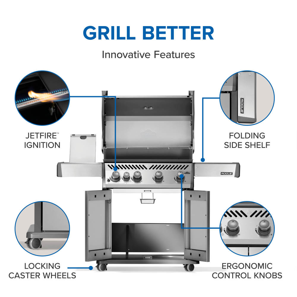 Rogue® 525 Natural Gas Grill with Range Side Burner, Stainless Steel