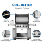 Rogue® 525 Natural Gas Grill with Range Side Burner, Stainless Steel
