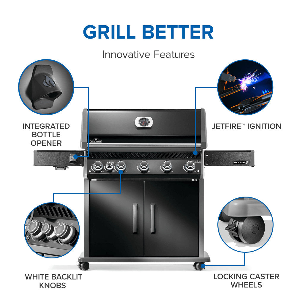 Rogue® PRO 625 Propane Gas Grill with Infrared Side Burner, Black