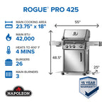 Rogue® PRO 425 Propane Gas Grill with Infrared Side Burner, Stainless Steel