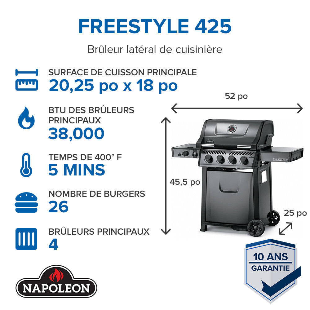 Freestyle™ 425 Propane Gas Grill with Range Side Burner, Graphite Grey