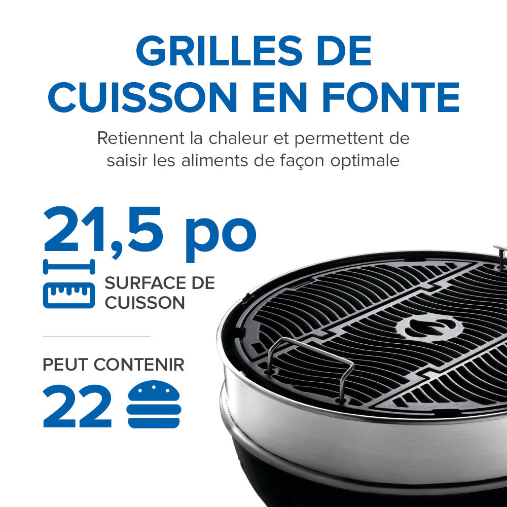 PRO22 Charcoal Kettle Grill, Black with Cart