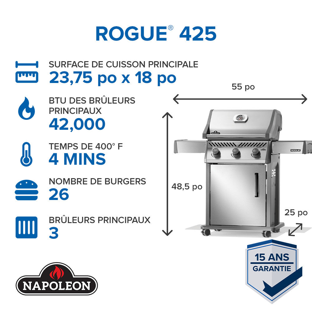 Rogue® 425 Propane Gas Grill, Stainless Steel