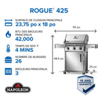 Rogue® 425 Propane Gas Grill, Stainless Steel