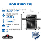 Rogue® PRO 525 Propane Gas Grill with Infrared Side Burner, Black