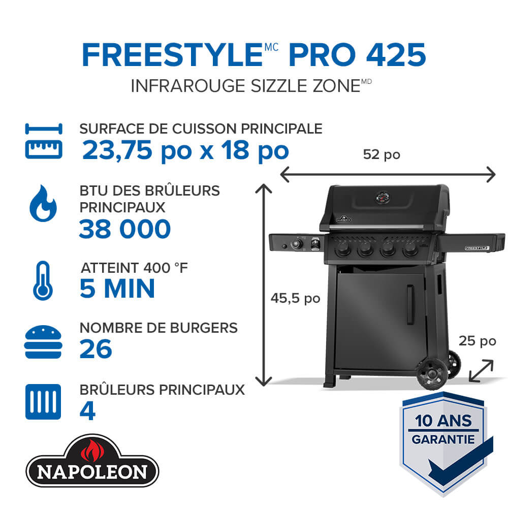 Freestyle™ PRO 425 Propane Gas Grill with Infrared Side Burner, Matte Black