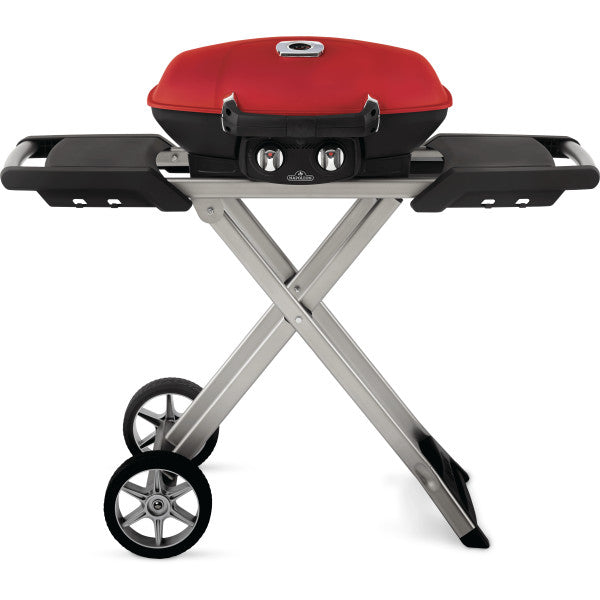 TravelQ™ 285X Portable Propane Gas Grill and Scissor Cart with Griddle, Red