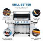 Prestige® 665 Connected, Propane Grill with Infrared Side and Rear Burner, Stainless Steel