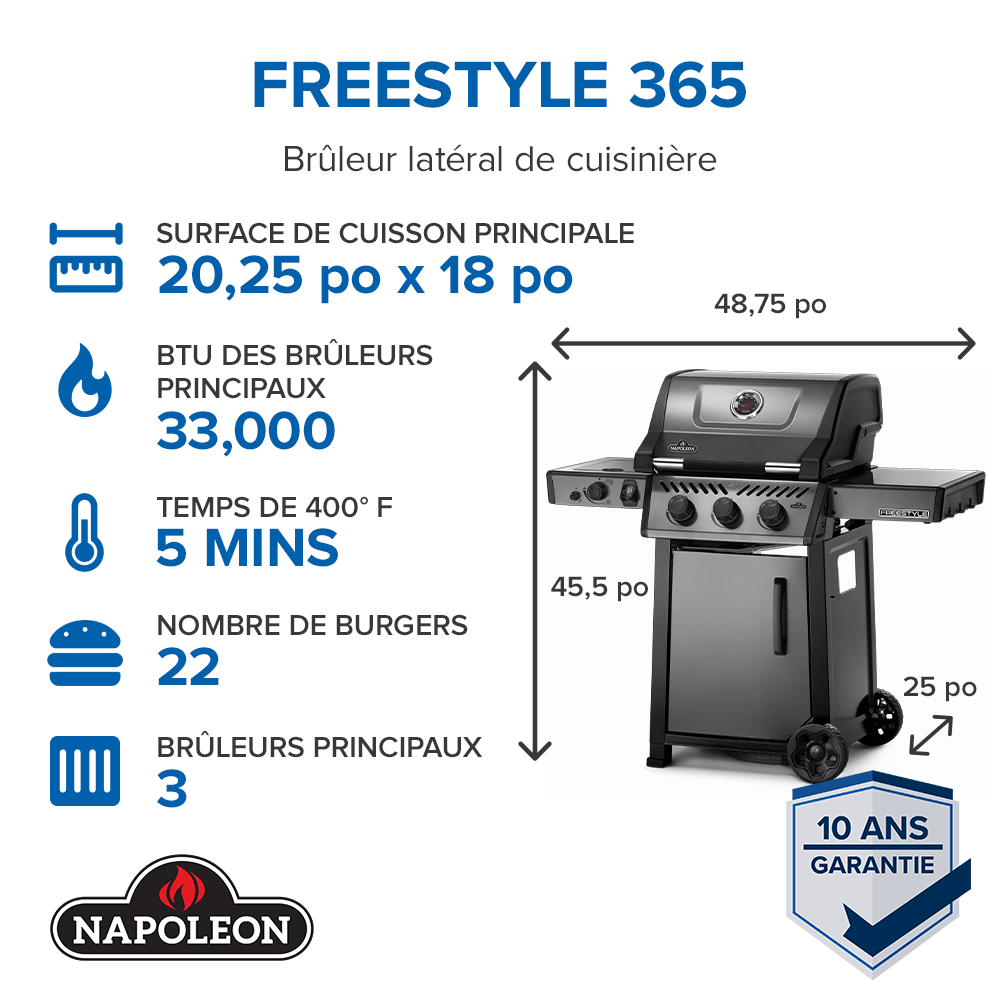 Freestyle™ 365 Propane Gas Grill with Range Side Burner, Graphite Grey