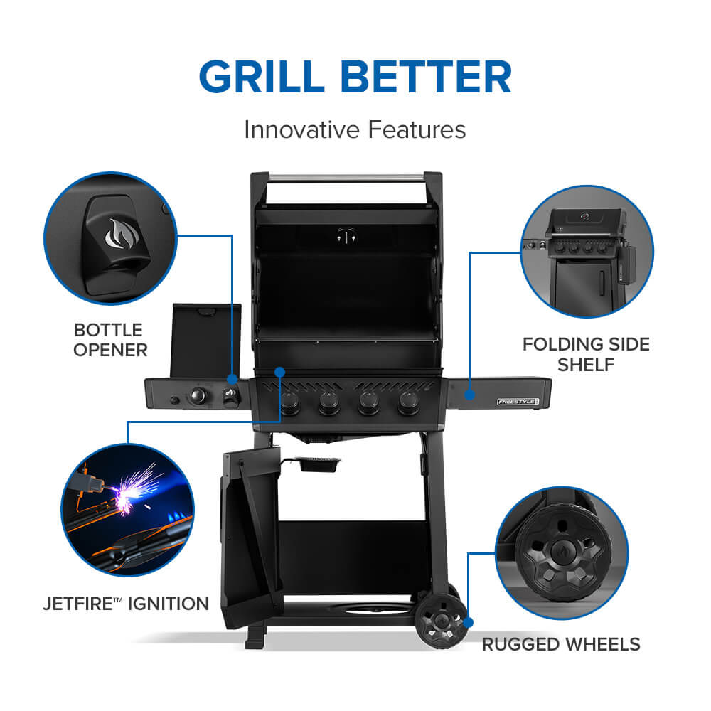 Freestyle™ PRO 425 Propane Gas Grill with Infrared Side Burner, Matte Black