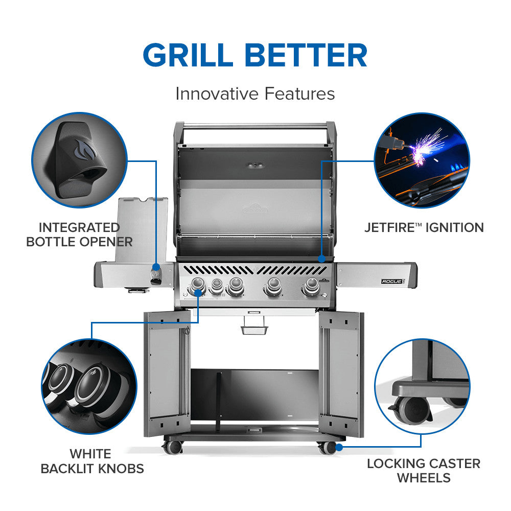 Rogue® PRO 525 Propane Gas Grill with Infrared Side Burner, Stainless Steel