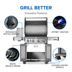 Rogue® PRO 525 Propane Gas Grill with Infrared Side Burner, Stainless Steel