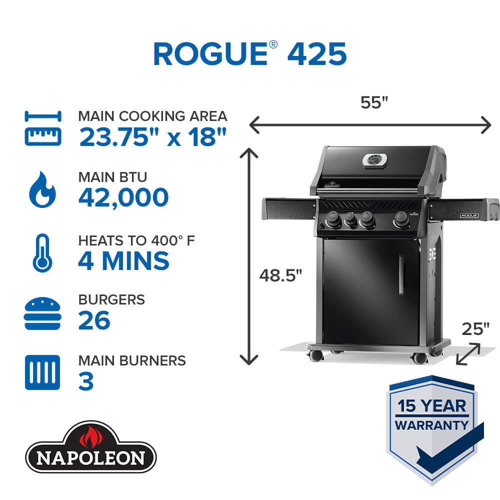 Rogue® 425 Natural Gas Grill with Range Side Burner, Black