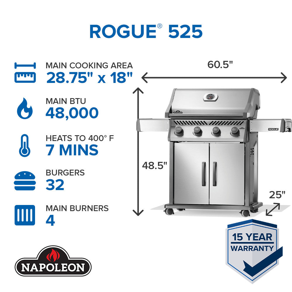 Rogue® 525 Propane Gas Grill, Stainless Steel