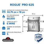 Rogue® PRO 625 Propane Gas Grill with Infrared Side Burner, Stainless Steel
