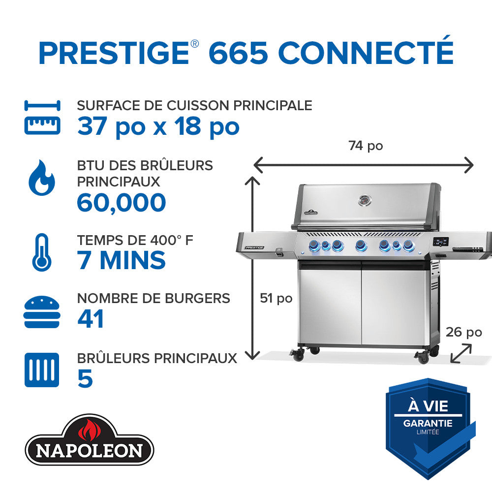 Prestige® 665 Connected, Propane Grill with Infrared Side and Rear Burner, Stainless Steel