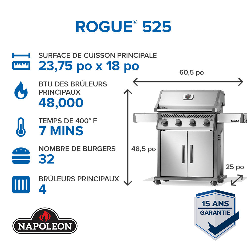 Rogue® 525 Propane Gas Grill, Stainless Steel