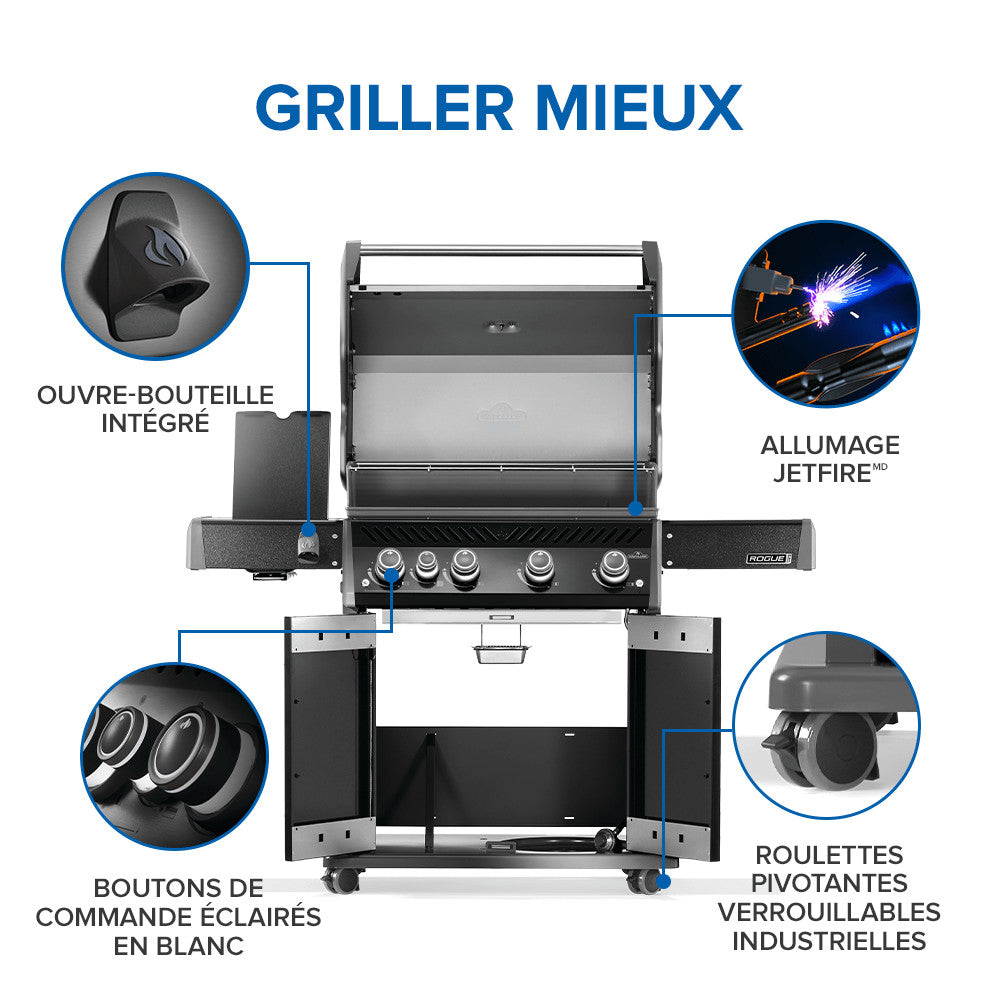 Rogue® PRO 525 Propane Gas Grill with Infrared Side Burner, Black