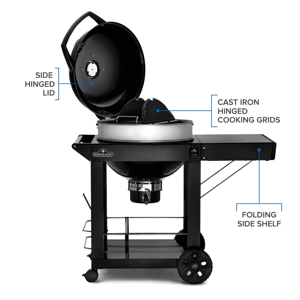 PRO22 Charcoal Kettle Grill, Black with Cart