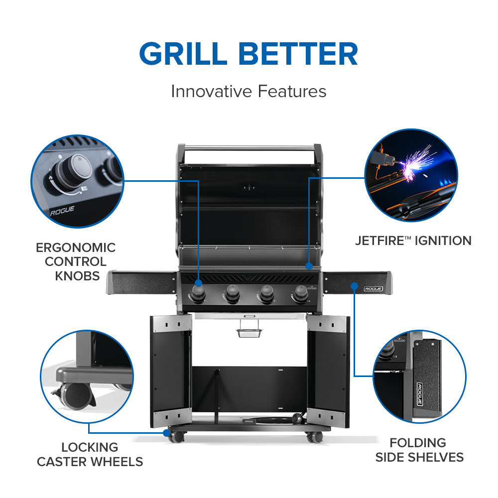 Rogue® 525 Natural Gas Grill, Black, Stainless Steel Grids