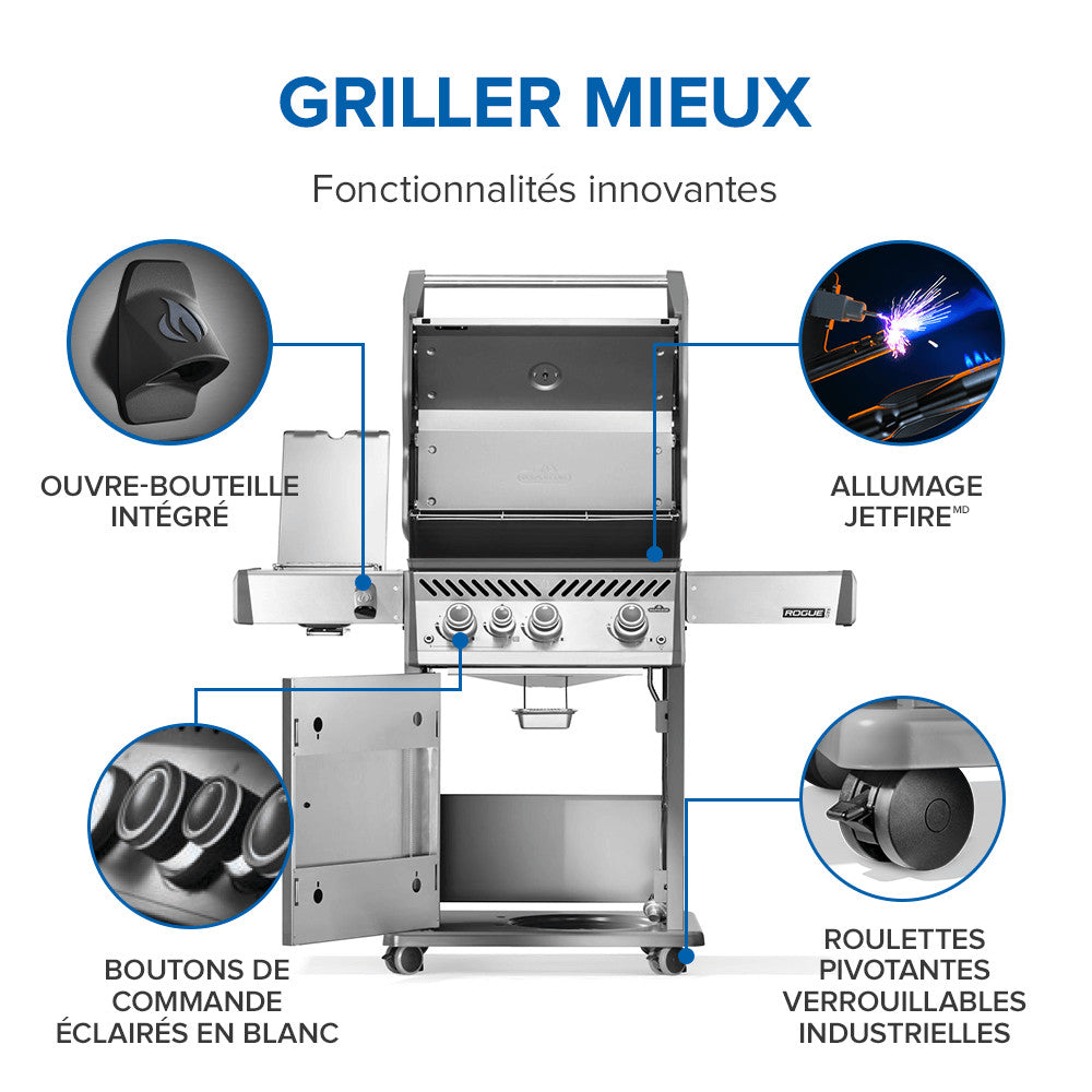 Rogue® PRO 425 Propane Gas Grill with Infrared Side Burner, Stainless Steel