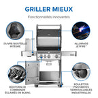 Rogue® PRO 425 Propane Gas Grill with Infrared Side Burner, Stainless Steel