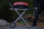 TravelQ™ 285X Portable Propane Gas Grill and Scissor Cart with Griddle, Red