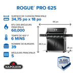 Rogue® PRO 625 Propane Gas Grill with Infrared Side Burner, Black