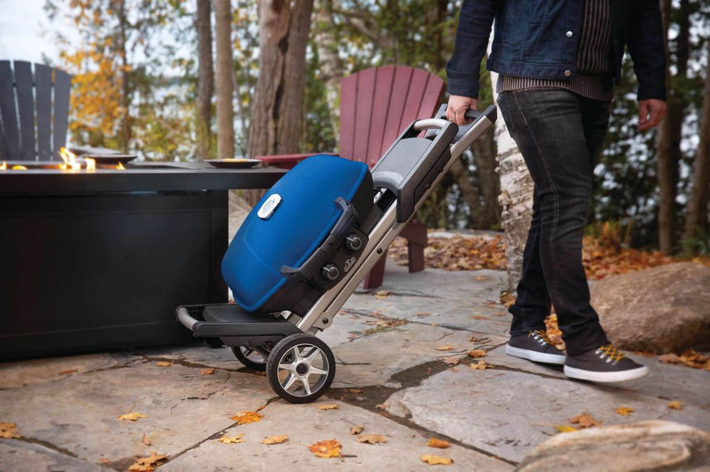 TravelQ™ 285X Portable Propane Gas Grill with Scissor Cart, Blue