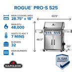 Rogue® PRO-S 525 Propane Gas Grill with Infrared Side and Rear Burners, Stainless Steel
