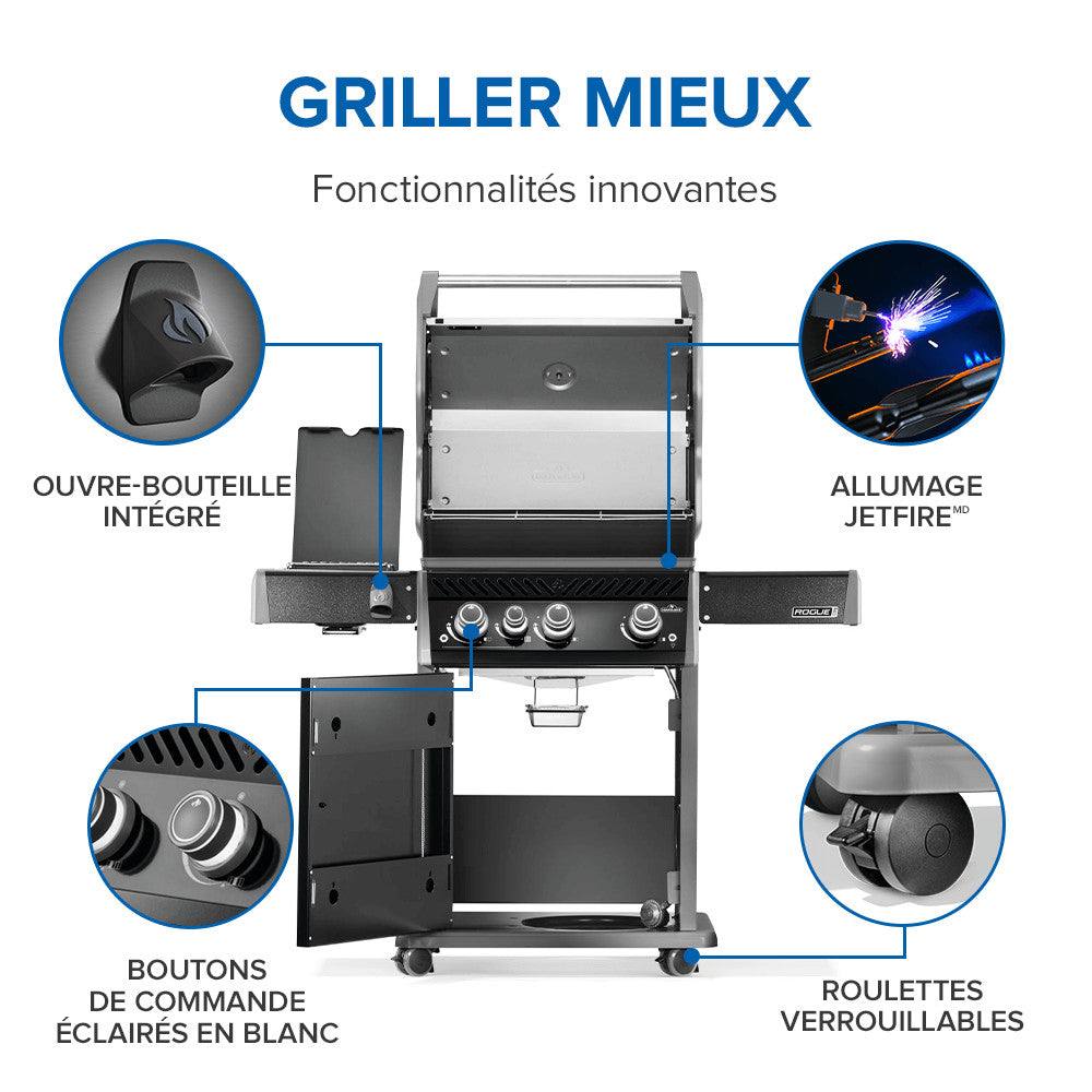 Rogue® PRO 425 Natural Gas Grill with Infrared Side Burner, Black