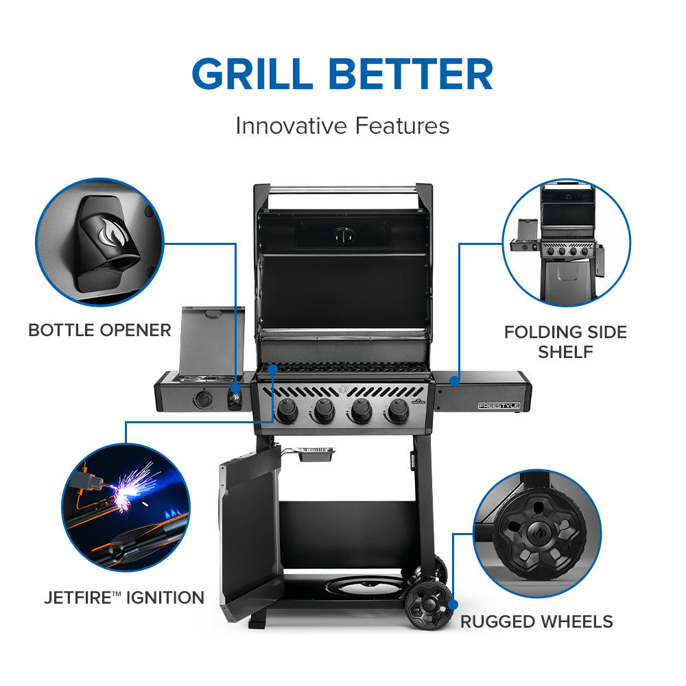 Freestyle™ 425 Propane Gas Grill with Range Side Burner, Graphite Grey