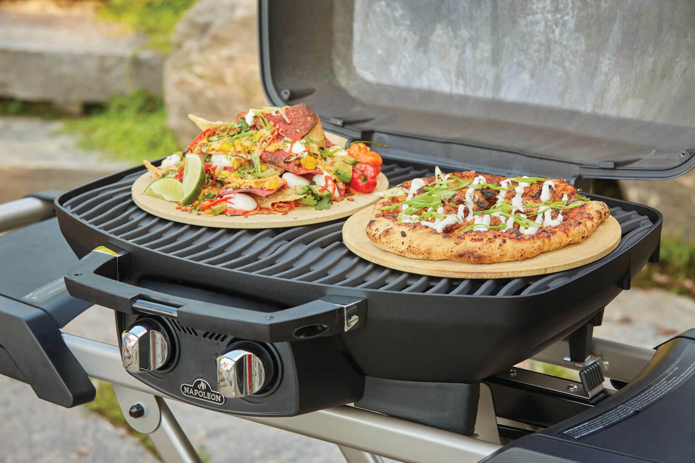 TravelQ™ PRO285X Portable Propane Gas Grill with Scissor Cart, Black