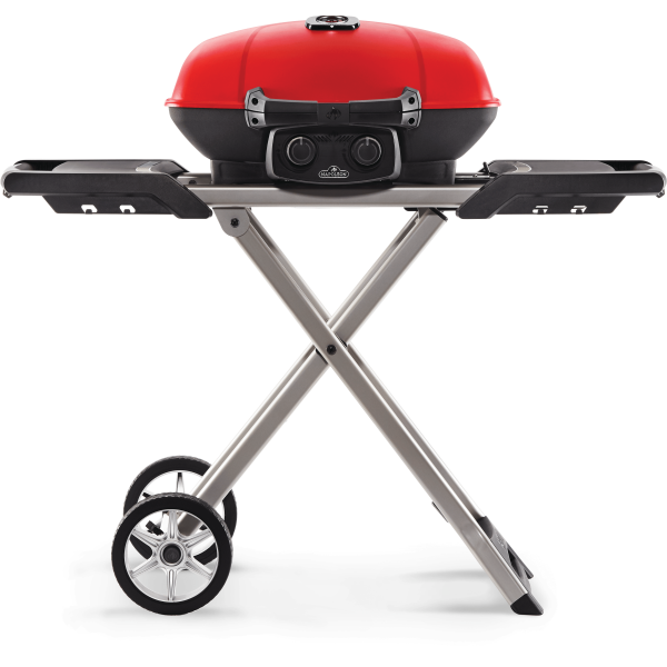 TravelQ™ 285X Portable Propane Gas Grill and Scissor Cart with Griddle, Red